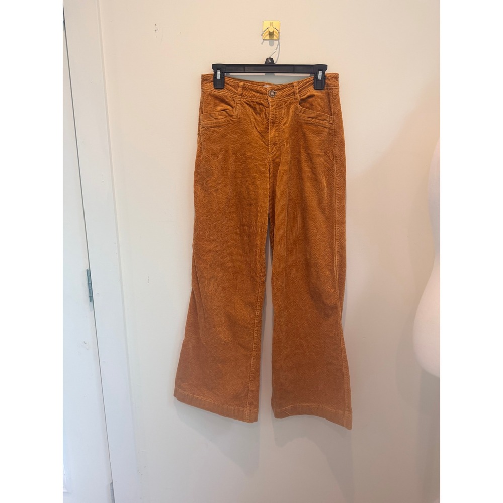 Paige Womens Corduroy Wide Leg Pants Burnt Orange Ginger High Waist Size 27